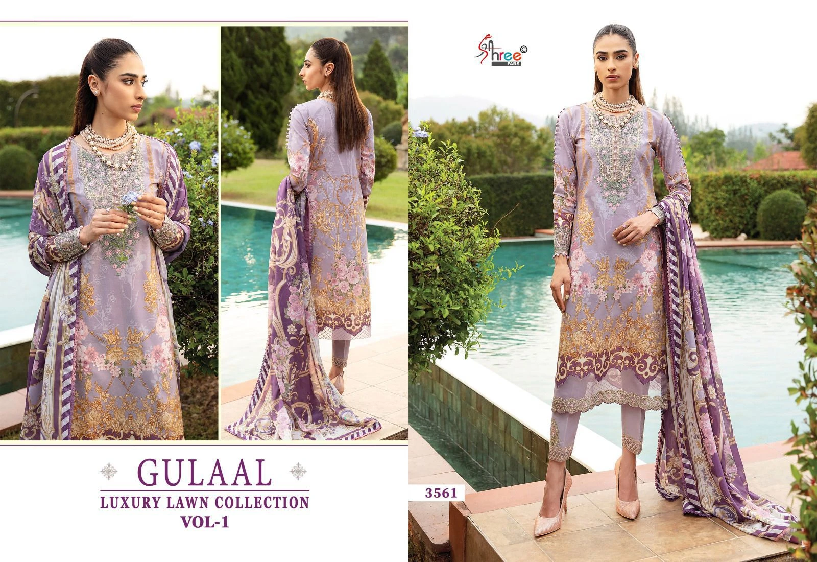Shree Fab Gulaal Luxury Lawn Collection Vol-01 Pure Cotton Wholesale Pakistani Salwar Suit Catalog — Wholesale Salwar Suits, Shree Fabs wholesale from Surat - Gallery Image 6